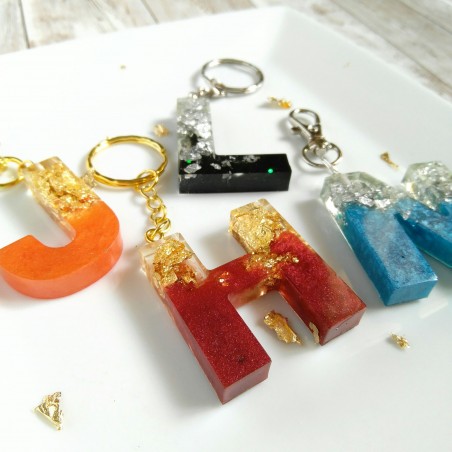 Custom Letter Resin Charms - Silver Keychain